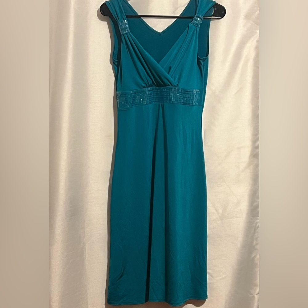 Lulu's Teal Midi Dress with Embellished Waist